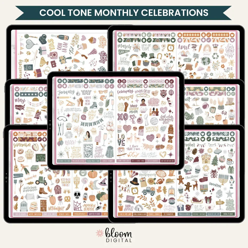 Digital Planner Stickers | Monthly Celebrations